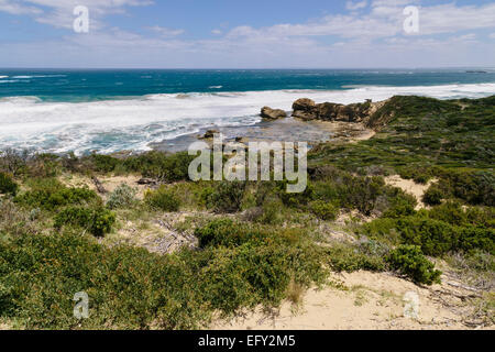 Ansicht von Cheviot Beach von Cheviot Hügel, Point Nepean National Park, Portsea, Mornington Peninsula, Victoria, Australien Stockfoto