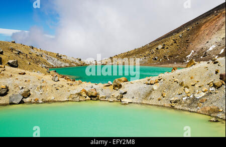 Blick auf den grünen See am Tongariro Alpine Crossing, Neuseeland Stockfoto