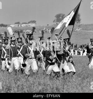 WATERLOO, Belgien-CIRCA 1990: Schauspieler in Kostümen während die Nachstellung der Schlacht von Waterloo, die 1815 Napoleons endete Stockfoto