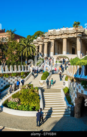 Haupteingang des Park Güell oder Parc Güell, Barcelona, Katalonien, Spanien Stockfoto