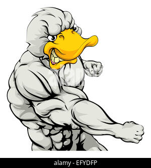 Eine durchschnittliche aussehende Ente Charakter Maskottchen kämpfen und Stanzen mit Faust Stockfoto