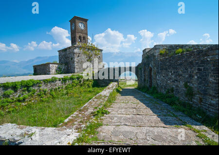 Clock Tower von gjirokastër Festung, UNESCO-Weltkulturerbe, Gjirokastër, Albanien Stockfoto