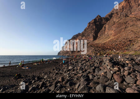 Strand, Playa del Ingles, Abendlicht, La Playa Calera, Valle Gran Rey, La Gomera, Kanarische Inseln, Spanien Stockfoto