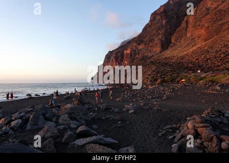 Strand, Playa del Ingles, Abendlicht, La Playa Calera, Valle Gran Rey, La Gomera, Kanarische Inseln, Spanien Stockfoto