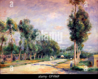 The Road to Versailles at Louveciennes, ein französisches impressionistisches Landschaftsgemälde aus dem Jahr 1895 von Meister Pierre-Auguste Renoir. Stockfoto