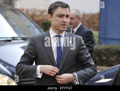 Brüssel, Belgien. 12. Februar 2015. Estnische Ministerpräsident Taavi Roivas kommt in Hauptquartier der EU zu einem EU-Gipfel in Brussles, Belgien, 12. Februar 2015. © Ihr Pingfan/Xinhua/Alamy Live-Nachrichten Stockfoto