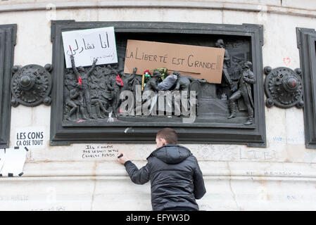 Paris-Hauptstadt von Frankreich auf 2015/01/10-Demonstration zur Unterstützung der Opfer von Terror-Anschlag in Büros von Charlie Hebdo French Stockfoto