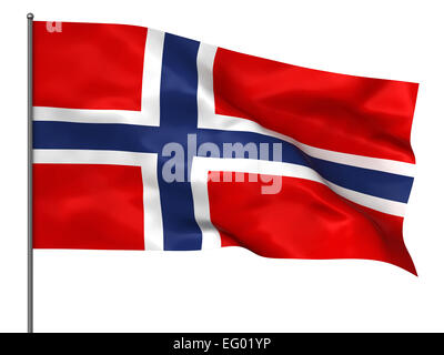 Wehende norwegische Flagge isoliert auf weißem Hintergrund Stockfoto