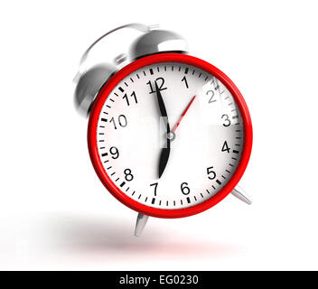 clock 3D Render Klingeln rot auf weißem Hintergrund Stockfoto