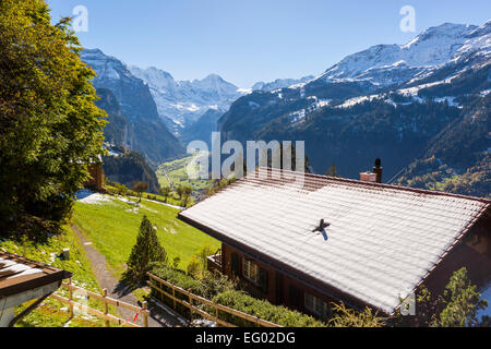 Lauterbrunnental gesehen von Wengen, Berner Oberland, Schweizer Alpen, Schweiz, Europa Stockfoto