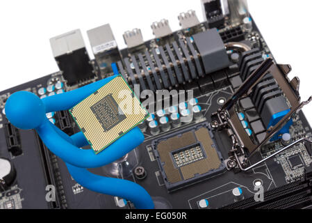 Installation von modernen Prozessor CPU-Sockel auf dem motherboard Stockfoto