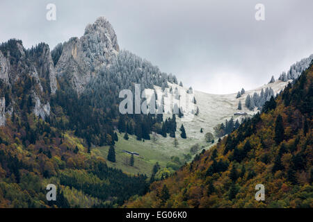 Dent de Broc und Dent du Chamois, Gruyères, Canton de Fribourg, Schweiz. Stockfoto