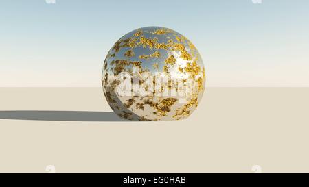 Metallisches Chrom Kugel in Wüste gemacht in 3d software Stockfoto