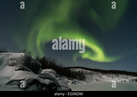 Schweden, Kiruna, Aurora Borealis oben gefrorenen See von Tornetrask Stockfoto