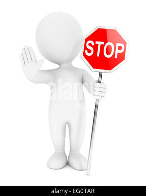 3D weiße Leute zu stoppen, Zeichen, isoliert, weißer Hintergrund, 3d Bild Stockfoto