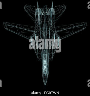 3D Modell des Flugzeugs auf schwarzem Hintergrund isoliert Stockfoto