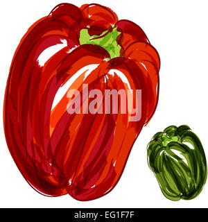Ein Bild von einem roten und grünen Paprika. Stockfoto