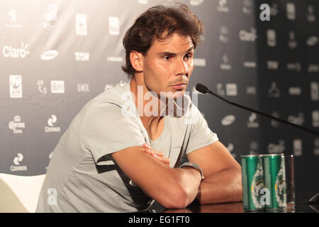 RIO DE JANEIRO, RJ - 13.02.2015: RIO OPEN DE TÊNIS - Rafael Nadal während der Pressekonferenz im Jockey Club Brasileiro reden über seine Erwartungen in das Turnier ATP500 diesen Freitag 13.. Stockfoto