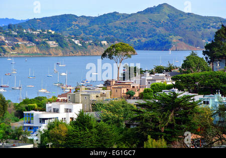 Ansicht von Sausalito Angel Island und Richardson Bay in Marin County Stockfoto