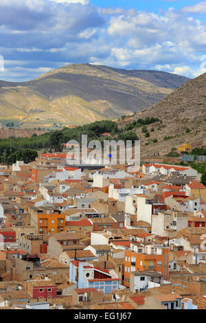 Stadtbild von Atalaya Burg, Villena, Valencia, Spanien Stockfoto
