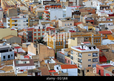 Stadtbild von Atalaya Burg, Villena, Valencia, Spanien Stockfoto