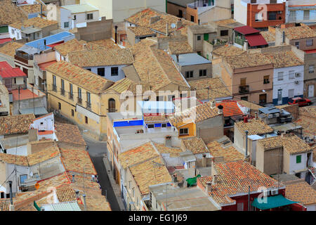 Stadtbild von Atalaya Burg, Villena, Valencia, Spanien Stockfoto