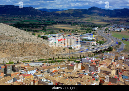 Stadtbild von Atalaya Burg, Villena, Valencia, Spanien Stockfoto