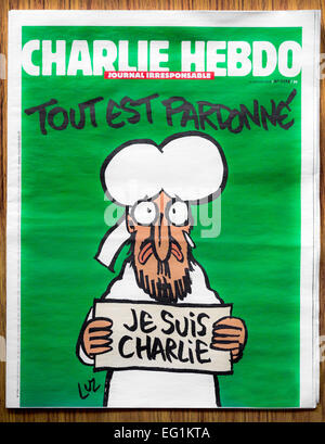 Cover von Charlie Hebdo Ausgabe Nr. 1178 - die "Überlebenden Problem" 14. Januar 2015 Stockfoto