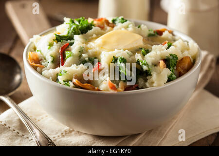 Hausgemachte irische Kartoffel Colcannon mit Gemüse und Schweinefleisch Stockfoto