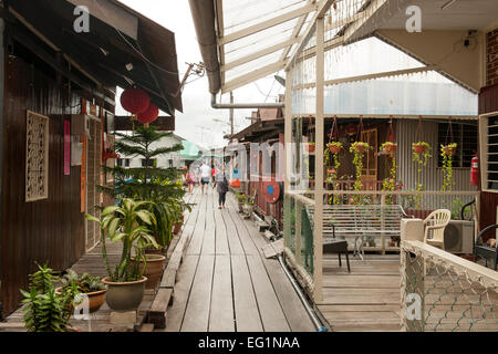 Kauen Sie Jetty (aka Seh kauen Keo), einer historischen Hafen-Siedlung in George Town, Penang, Malaysia. Stockfoto