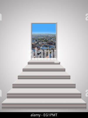 Treppe bis zum schönen Landschaft der Stadt Stockfoto