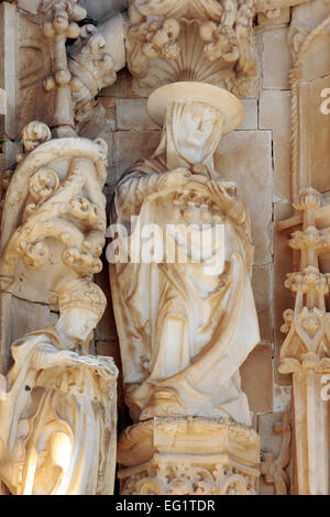 Skulpturenschmuck der Klosterkirche, Kloster Christusordens (Convento de Cristo), Tomar, Portugal Stockfoto