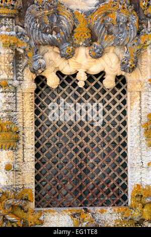 Fenster "manuelinischen Kapitelhaus" von Diogo de Arruda (1513), Kloster Christusordens (Convento de Cristo), Tomar, Portugal Stockfoto