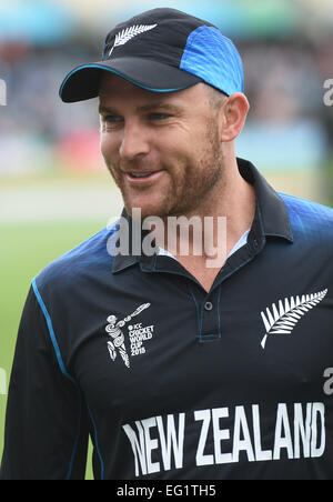 Christchurch, Neuseeland. 14. Februar 2015. Brendon McCullum während des ICC Cricket World Cup-match zwischen Neuseeland und Sri Lanka bei Hagley Oval in Christchurch, Neuseeland. Samstag, 14. Februar 2015. © Aktion Plus Sport/Alamy Live-Nachrichten Stockfoto