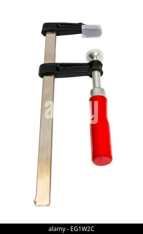 Kollektion Tools - offene Zimmerei Schraubzwinge mit rotem Griff isoliert auf weißem Hintergrund Stockfoto