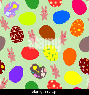 Ostern-Thema auf grünem Hintergrund mit Hasen und Multi Color Ostereier. Stockfoto