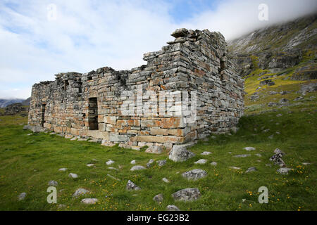 Grönland, Hvalsey aka Whale Island, die Ruinen der Kirche Haus. Stockfoto
