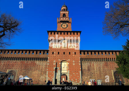 Castello Sforzesco (Castello Sforzesco), Torre del Filarete (15. Jh.), Mailand, Lombardei, Italien Stockfoto