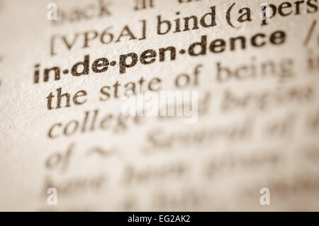Definition des Wortes Unabhängigkeit im Wörterbuch Stockfoto