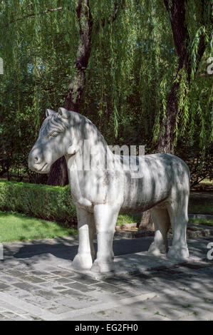 Pferd-Statue auf dem Heiligen Weg von der Ming-Gräber, Changling, Beijing, China. UNESCO-Weltkulturerbe Stockfoto