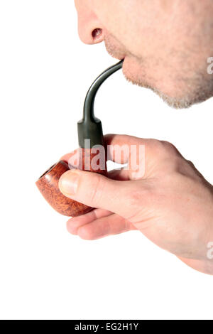 Mann aus einem Raucher-Rohr mit Beschneidungspfad Rauchen Stockfoto