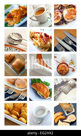 Collage aus verschiedenen Gerichten und Desserts für Mahlzeiten Stockfoto