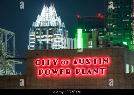 Eine Nacht-Blick auf die Skyline von Austin, Texas, USA. Stockfoto