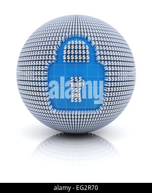 Security-Symbol auf Globus gebildet durch Dollarzeichen, 3d render Stockfoto