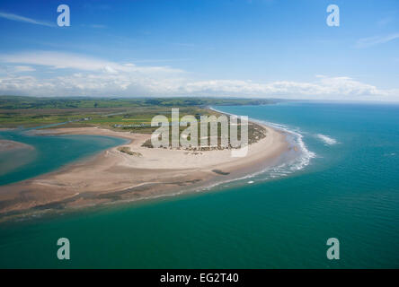 Ynyslas Luftbild von Strand, Dünen und Dovey Mündung Blick nach Süden in Richtung Borth Ceredigion Mid Wales UK Stockfoto