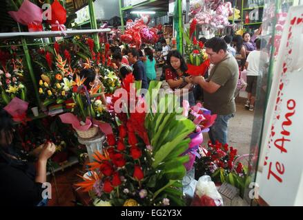 Lima, Peru. 14. Februar 2015. Leute kaufen Blumen am Valentinstag auf einem Markt in Lima, Hauptstadt von Peru, am 14. Februar 2015. © Melina Mejia/ANDINA/Xinhua/Alamy Live-Nachrichten Stockfoto