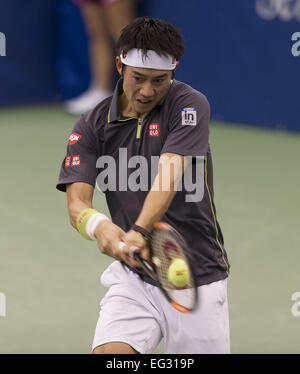 Memphis, TN, USA. 14. Februar 2015. Memphis, TN - 14 Februar: Niederlagen Kei Nishikori(JPN) Sam Querrey(USA) 57 67 67 in ihrem 4. Vorrundenspiel bei den 2015 Memphis Open in Memphis, Tennesse. Andrew Patron Bildnachweis: Andrew Patron/ZUMA Draht/Alamy Live-Nachrichten Stockfoto