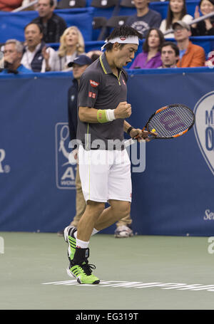 Memphis, TN, USA. 14. Februar 2015. Memphis, TN - 14 Februar: Niederlagen Kei Nishikori(JPN) Sam Querrey(USA) 57 67 67 in ihrem 4. Vorrundenspiel bei den 2015 Memphis Open in Memphis, Tennesse. Andrew Patron Bildnachweis: Andrew Patron/ZUMA Draht/Alamy Live-Nachrichten Stockfoto