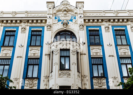 Fassade des Jugendstil-Gebäude, entworfen von Mikhael Eisenstein, 8 Alberta Iela, Riga, Lettland Stockfoto