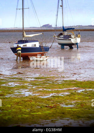 Yachten, die heilige Insel vor Anker Stockfoto